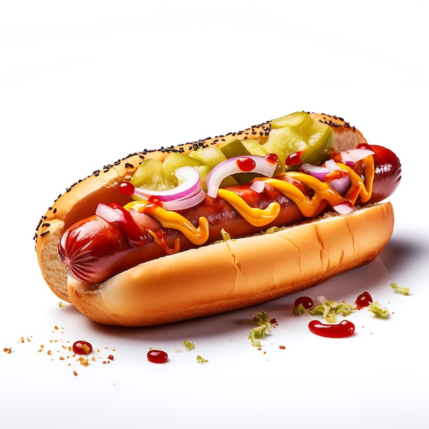 Hotdog fastfood hotdog sauces white background high detailed