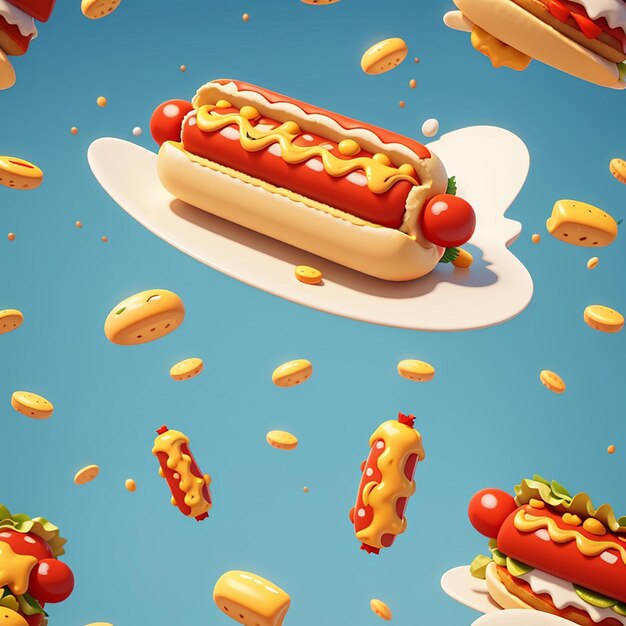 Photo hotdog food flying with melted mustard