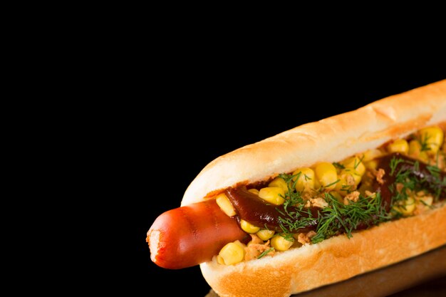 Hotdog in de rechter benedenhoek voor