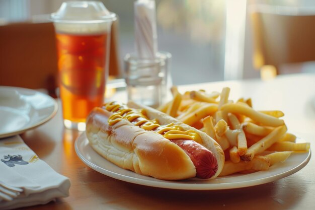 Hotdog met drankje en friet Generatieve AI