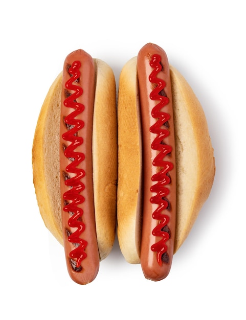 Hotdog met ketchup op wit