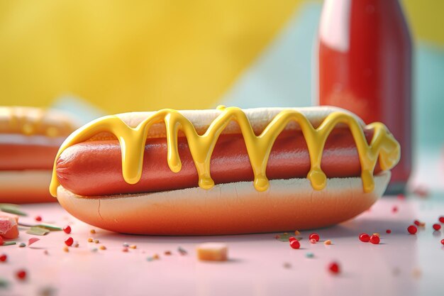 Hotdog met mosterd Genereer Ai