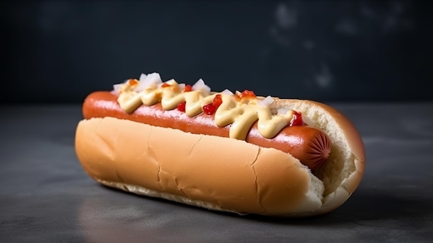 Hotdog met worst gedrenkt in sappige mayonaisesaus