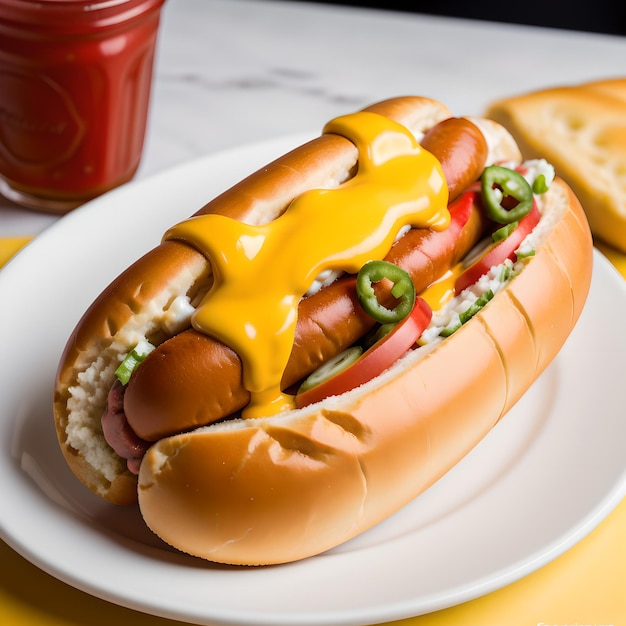 Hotdog op een bord op tafel