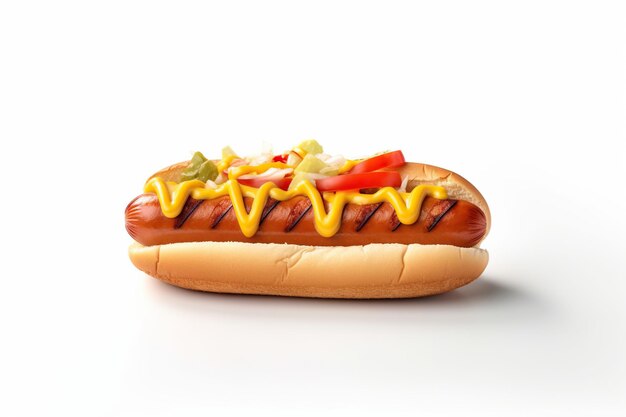 Hotdog op witte achtergrond met kopieerruimte