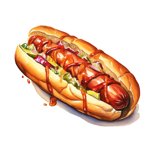 hotdog straatvoedsel aquarel illustratie