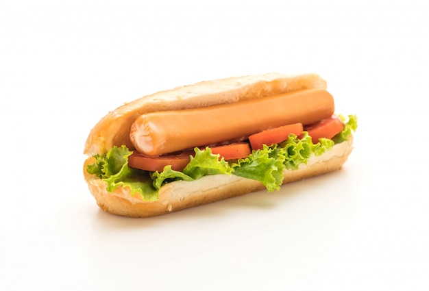 Hotdog with sausage and tomato