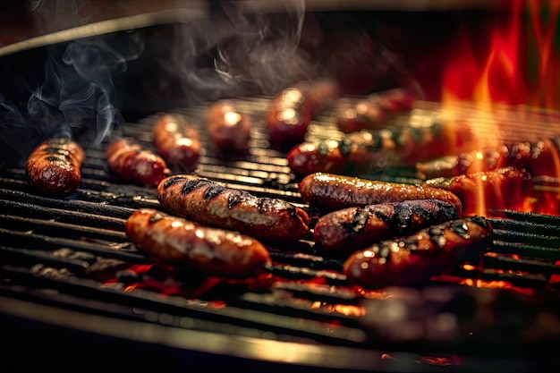 Hotdogs en worstjes op een grill PNG Transparente Generatieve AI