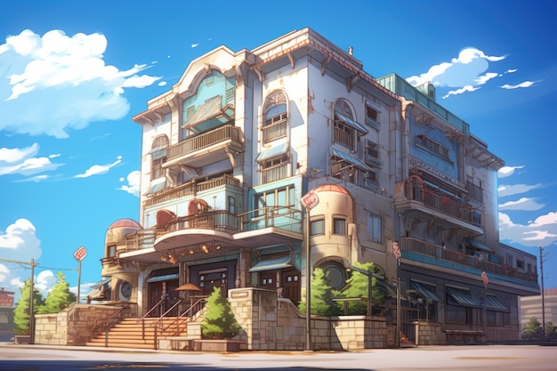 Hotel anime visuele roman spel Exterior view Generate Ai