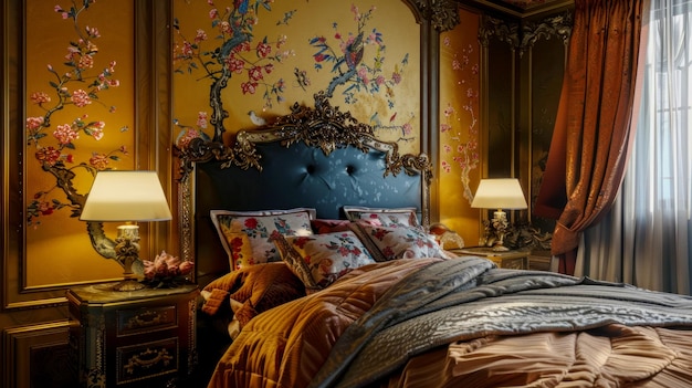 hotel bedroom interior principles of combining balance and tranquility harmony of Chinoiserie and Fr