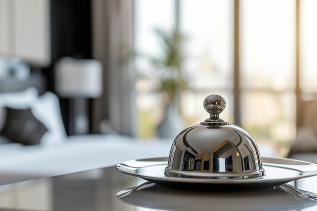 Photo a hotel bell on a plate on a table