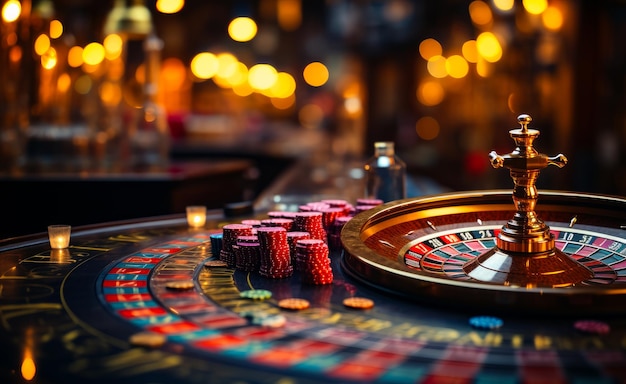 Hotel casinos croupier roulette wheel A casino roule with casino chips on the table