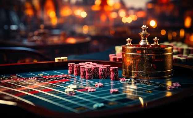 Hotel casinos croupier roulette wheel A casino rouleet with dices on the table