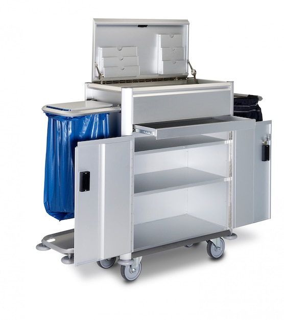 The hotel cleaning tool cart isolated