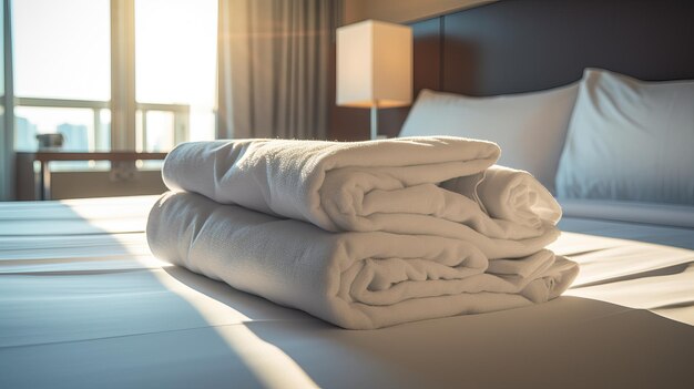 Hotel Comfort Clean Linen on Bed Ready for Guests