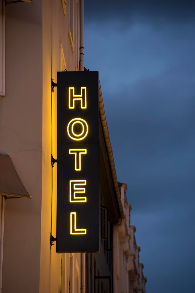 Hotel Corner Sign stock photo