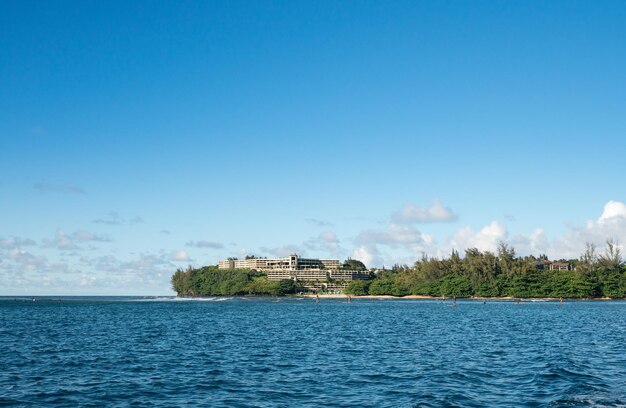 Hotel on headland at Hanalei on Kauai Hawaii