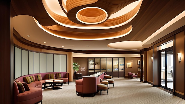 Hotel interior design with pronounced elevations and troughs for a greater sense of movement