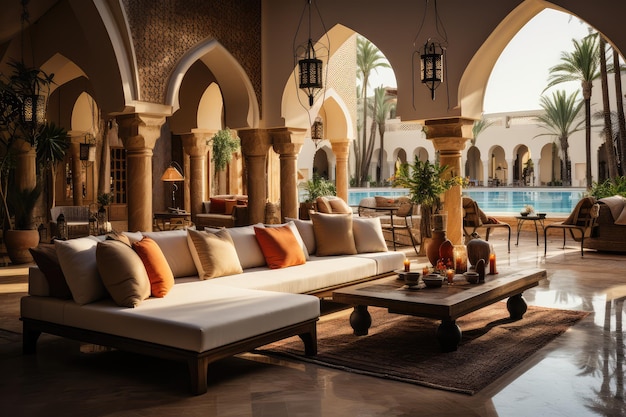 Hotel lobby met Arabische stijl meubels professionele reclame fotografie