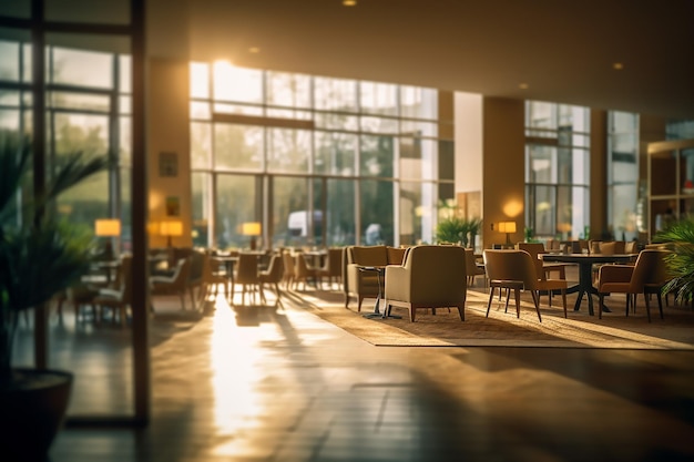 A hotel lobby with a large glass wall that says'hotel'on it