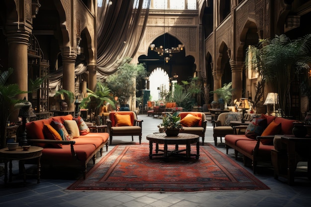 Hotel lobby with persian style furniture professional advertising photography