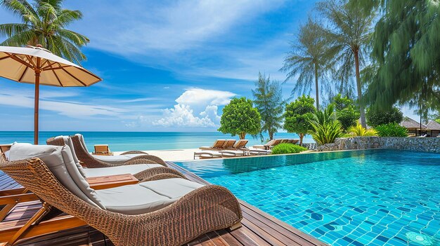 Foto hotel ontspannend dichtbij waterpool op het strand