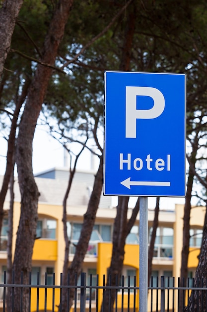 Hotel Parking Traffic Sign. Vertical shot