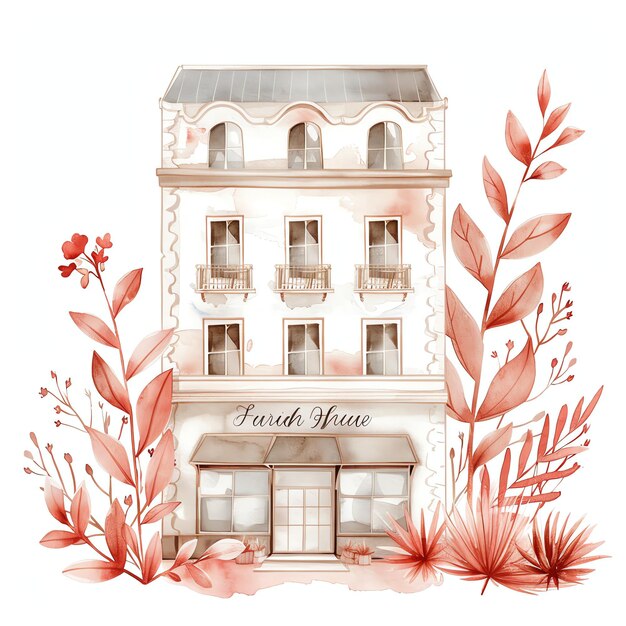 hotel red colors for aesthetic girl traveling watercolor