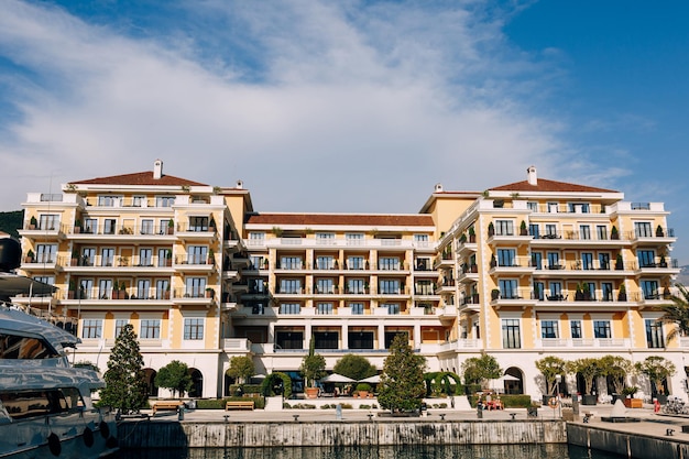 Hotel regent in front of the yacht pier in porto montenegro