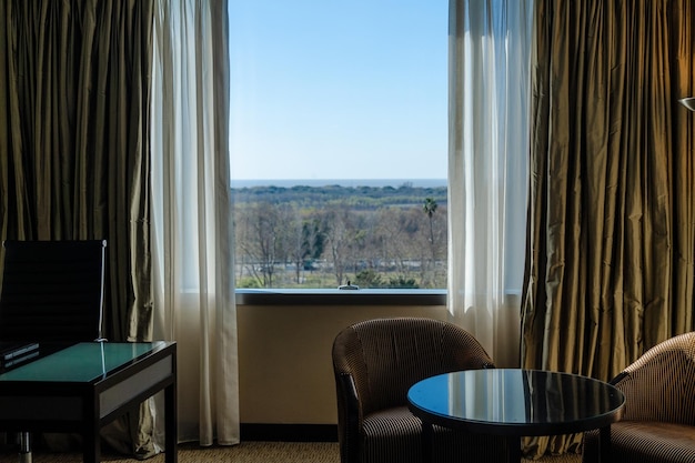 hotel room with lake view