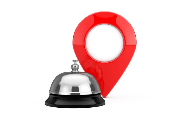 Photo hotel service bell with red map pointer pin 3d rendering