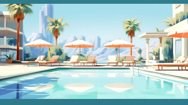 Hotel summer pool illustration