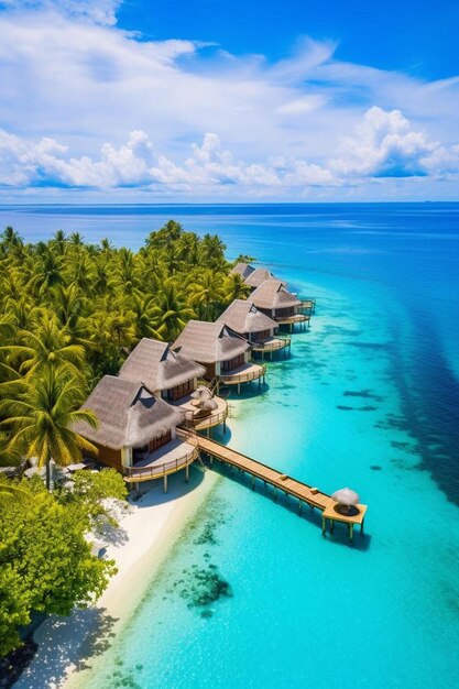 a hotel with palm trees on the beach