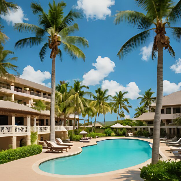 a hotel with palm trees and a sign that says  hotel