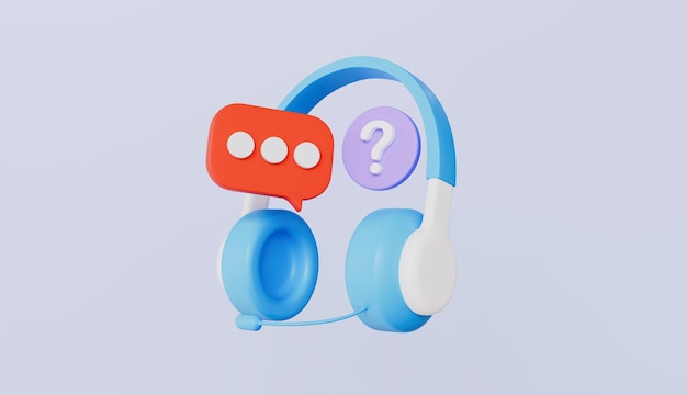 質問マーク付きヘッドフォン 音声バブル付きヘッドセット