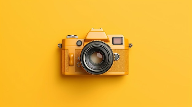 hoto camera on yellow background top view Generative ai