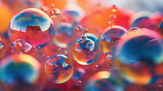 Hotograph soap colorful bubble on blur summer background