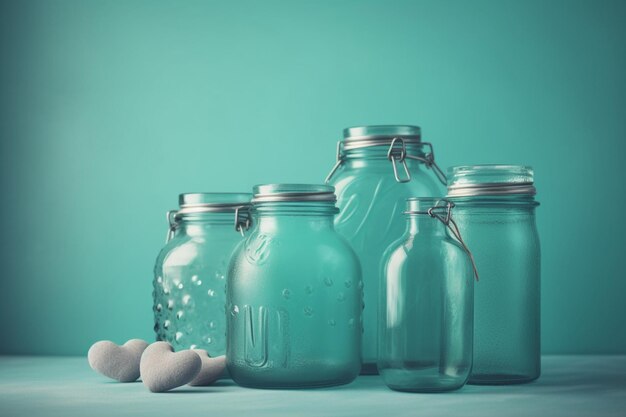 Foto hou van concept met potten op een turquoise achtergrond pasteltinten