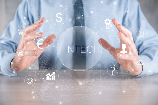 Houd fintech-financiële technologie concept. zakelijke investeringsbankieren betaling. cryptogeld