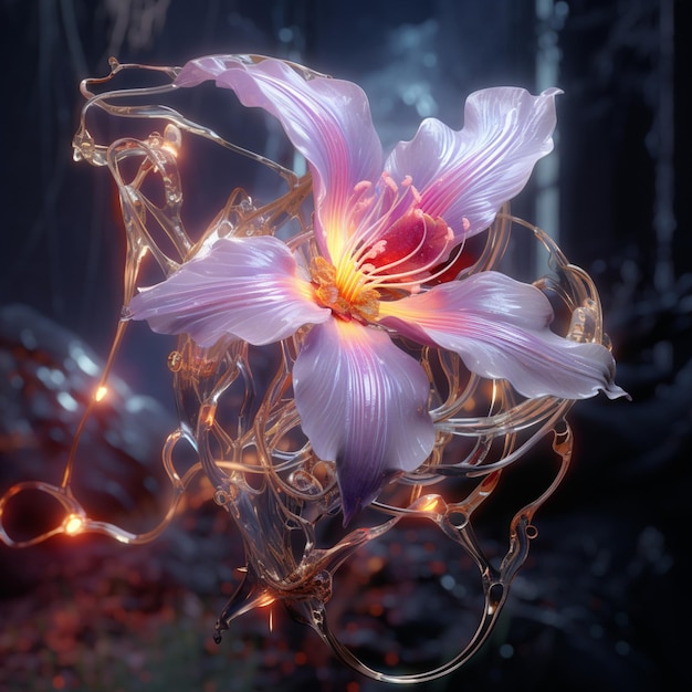 후디니는 매우 상세한 아름다운 꽃 일러스트레이션 이미지를 AI 생성 예술으로 렌더링합니다.
