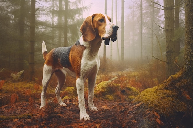 A hound dog in the woods