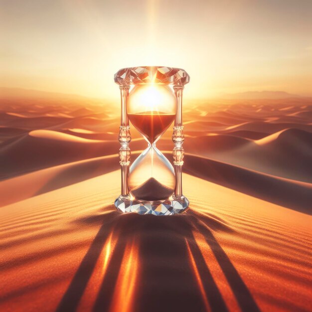 Hourglass clock on sand of desert ai generative