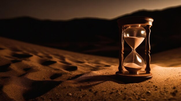 Photo hourglass in the desert at sunset