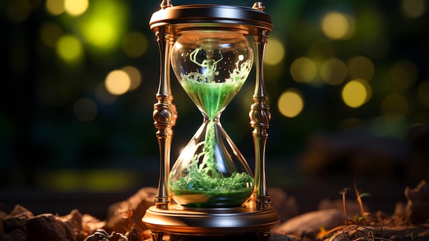 Photo hourglass on green background