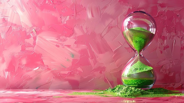 Hourglass green sand on a pink background drawing