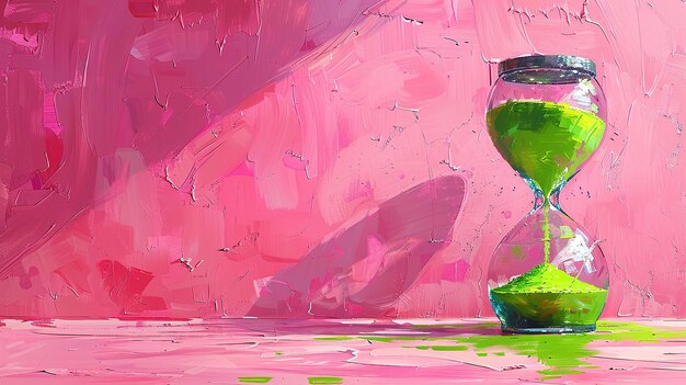 Hourglass green sand on a pink background drawing