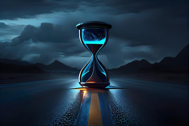 A hourglass is on the road