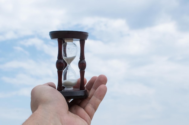 Hourglass on the man's palm