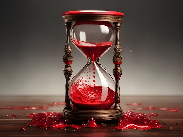 Photo hourglass marking time with drops of red liquid