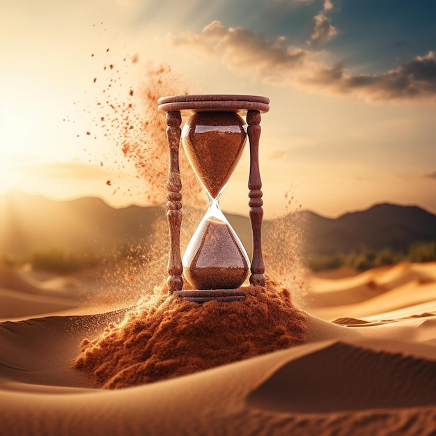 an hourglass in the middle of a desert